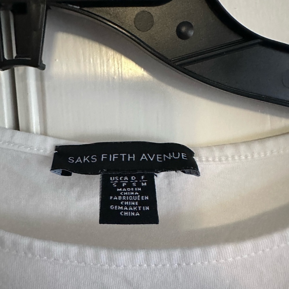Saks Fifth Avenue White Crop Top with Ciao Embroidery - Picture 3 of 4
